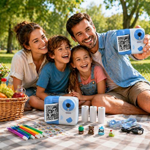 Appareil Photo Enfant Impression Instantanée 48 Mp Vidéo 1080p écran 2,4 Pouces 3 Rouleaux