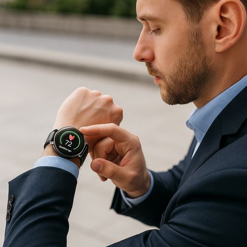 Montre Connectée Sportive Et Classique, Écran Amoled 1,57'' Tactile, Bracelet Cuir Noir, Bluetooth,