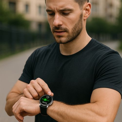 Montre Connectée Sportive Et Classique, Écran Amoled 1,57'' Tactile, Bracelet Cuir Noir, Bluetooth,