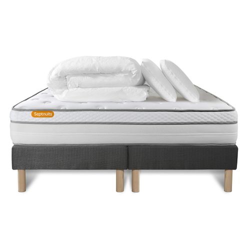 Ensemble Matelas 180x200 + Double Sommiers Gris 90x200 Memo Luxe Ressorts Ensachés + Mémoire De Form