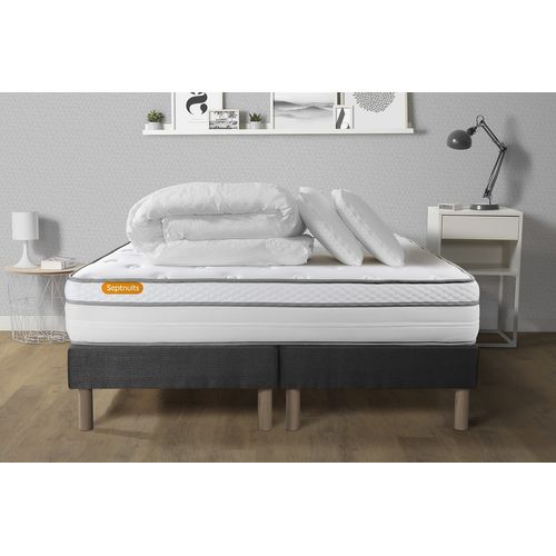 Ensemble Matelas 180x200 + Double Sommiers Gris 90x200 Memo Luxe Ressorts Ensachés + Mémoire De Form