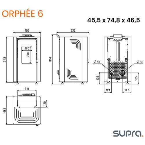 Poêle à Granulés De Bois 6.1kw Noir Orphee 6 Noir