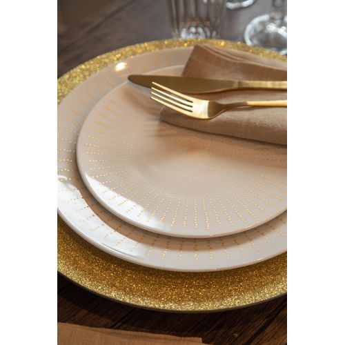 Assiette plate Ø27 cm DOTTY Blanche et dorée vue d'ambiance 1