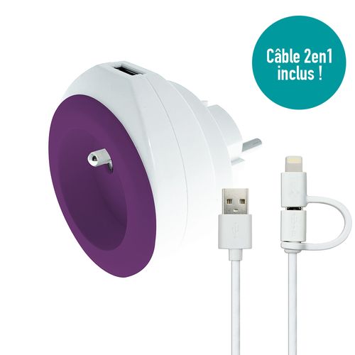 Prise Bewatt + Chargeur USB Violet - Watt And Co