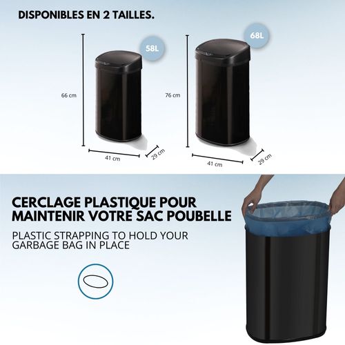 Poubelle Automatique Inox Majestic Noir 68l