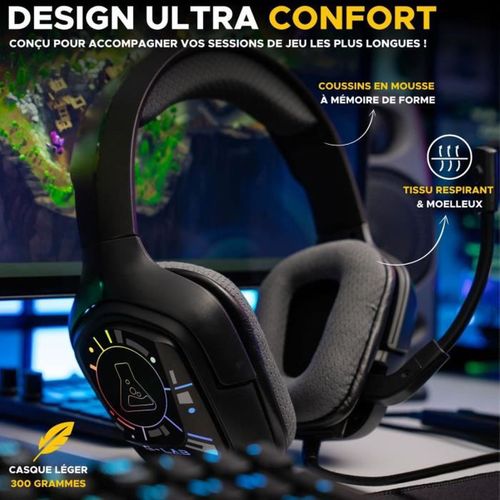 Casque Gaming Filaire Rgb 7.1 Avec Micro Flexible Et Coussinets Respirants