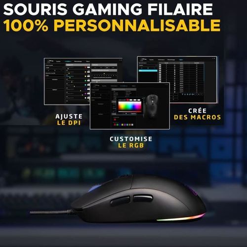 Souris Gamer Filaire - Kult-cobalt - Rgb - 12800 Dpi - Noir