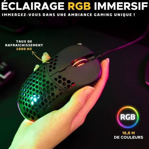 Souris Gaming Filaire Ultra-légère 12 800 Dpi Rgb Noire