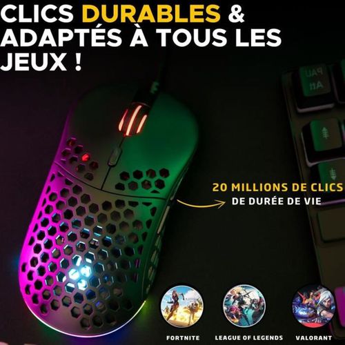 Souris Gaming Filaire Ultra-légère 12 800 Dpi Rgb Noire