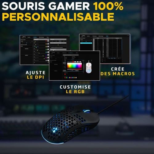 Souris Gaming Filaire Ultra-légère 12 800 Dpi Rgb Noire