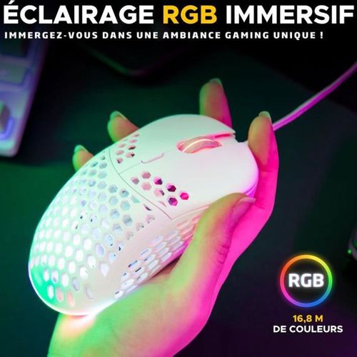 Souris Gaming Filaire Ultra-légère 12 800 Dpi Rgb 6 Boutons Blanche