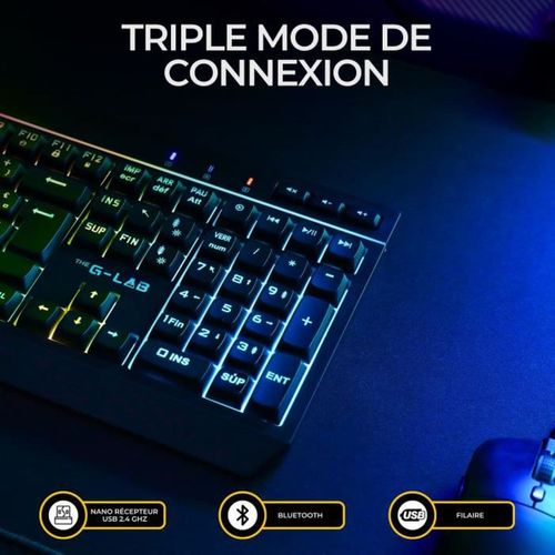 Combo Clavier Azerty Compact + Souris Gaming Sans Fil Rgb, 32 Macros, 3200 Dpi
