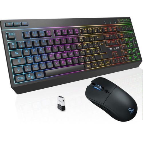 Combo Clavier Azerty Compact + Souris Gaming Sans Fil Rgb, 32 Macros, 3200 Dpi