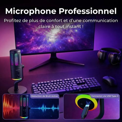 Microphone De Bureau K-mic-neon — Cardioïde USB et Jack 3,5 Mm, Rgb