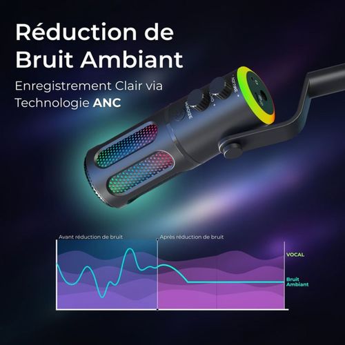 Microphone De Bureau K-mic-neon — Cardioïde USB et Jack 3,5 Mm, Rgb