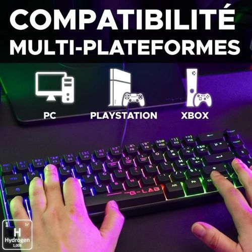 Clavier Gamer - Keyz Hydrogen - 60% Format Compact - Rétroéclairé - Filaire - Noir