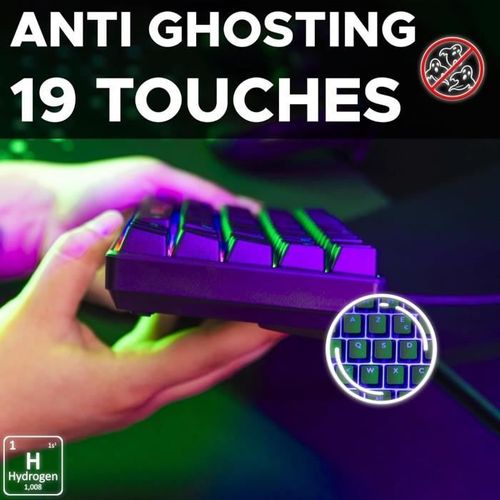 Clavier Gamer - Keyz Hydrogen - 60% Format Compact - Rétroéclairé - Filaire - Noir