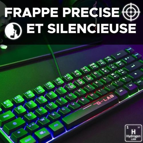 Clavier Gamer - Keyz Hydrogen - 60% Format Compact - Rétroéclairé - Filaire - Noir