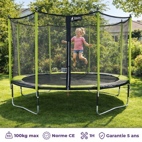 Trampoline Jardin D. 360 cm + Filet De Sécurité - Jumpi 360 - Noir/vert