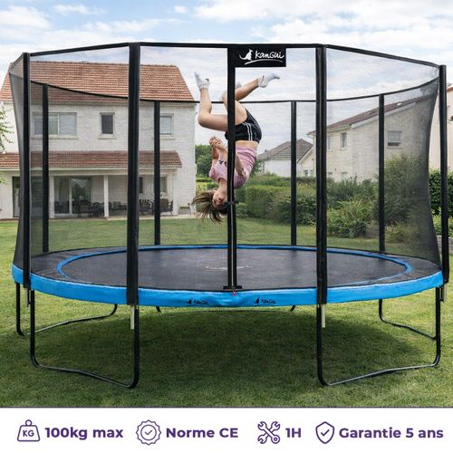 Trampoline D. 430cm + Filet + échelle + Bâche + Kit Ancrage - Punchi 430 Bleu