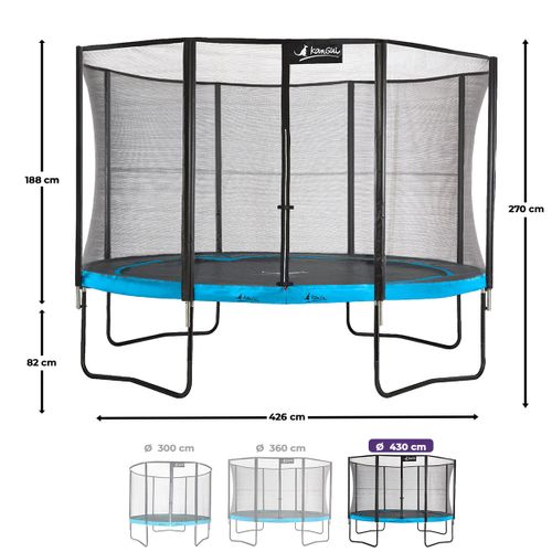 Trampoline D. 430cm + Filet + échelle + Bâche + Kit Ancrage - Punchi 430 Bleu