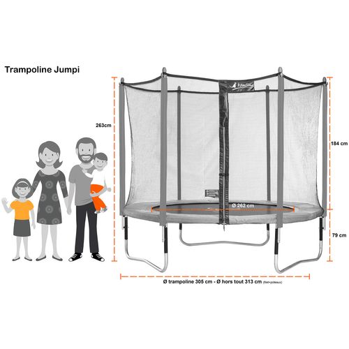 Trampoline Jardin D.300 cm + échelle + Kit D'ancrage - Jumpi 300 – Taupe/vert