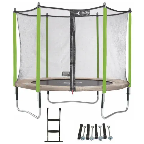 Trampoline Jardin D.300 cm + échelle + Kit D'ancrage - Jumpi 300 – Taupe/vert