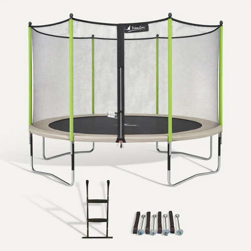 Trampoline Jardin D. 360 cm + échelle + Kit D'ancrage - Jumpi 360 - Taupe/vert