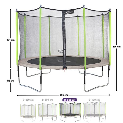 Trampoline D. 360 cm + Filet + échelle + Bâche + Kit D'ancrage - Jumpi 360
