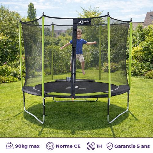 Trampoline Jardin D. 300 cm + Filet + échelle - Jumpi 300 - Noir/vert