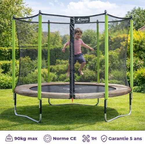 Trampoline Jardin D. 300 cm + Filet + échelle - Jumpi 300 - Taupe/vert