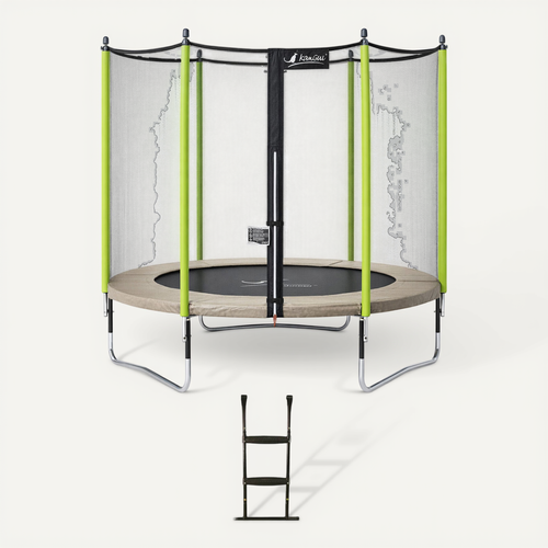 Trampoline Jardin D. 300 cm + Filet + échelle - Jumpi 300 - Taupe/vert