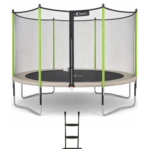 Trampoline Jardin D. 360 cm + Filet + échelle - Jumpi 360 - Taupe/vert