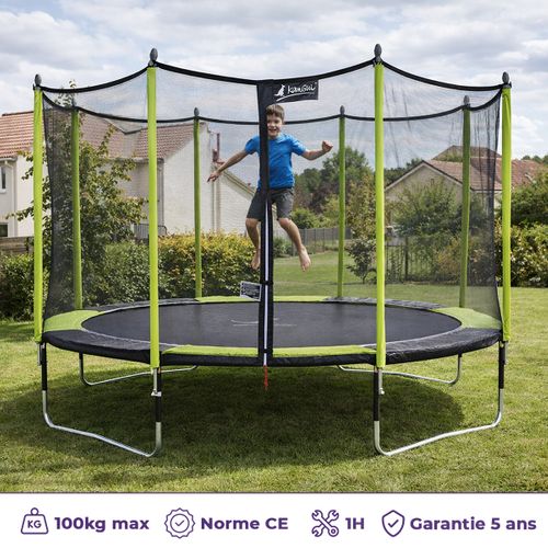 Trampoline Jardin D. 430 cm + Filet + échelle - Jumpi 430 - Noir/vert