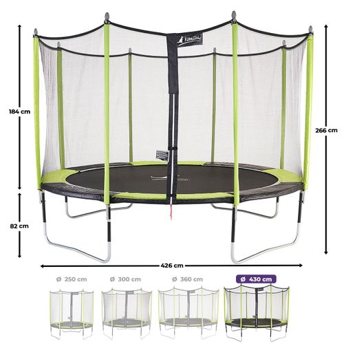 Trampoline Jardin D. 430 cm + Filet + échelle - Jumpi 430 - Noir/vert