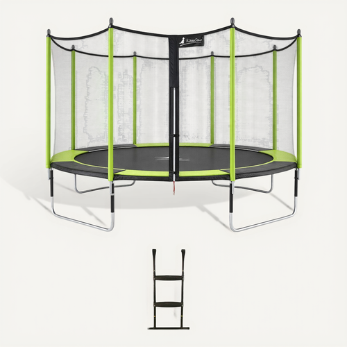 Trampoline Jardin D. 430 cm + Filet + échelle - Jumpi 430 - Noir/vert