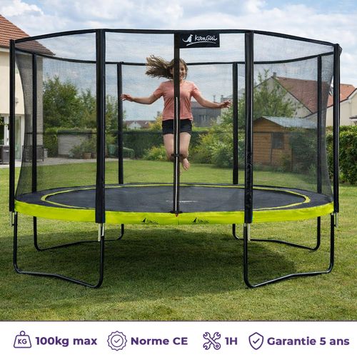 Happy Garden Trampoline 430 Cm Réversible Avec Filet, échelle, Bâche Et Kit D'ancrage - Enfants