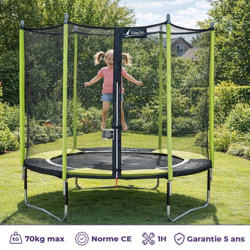 Trampoline Jardin D. 250 cm + Filet + échelle - Jumpi 250 - Noir/vert