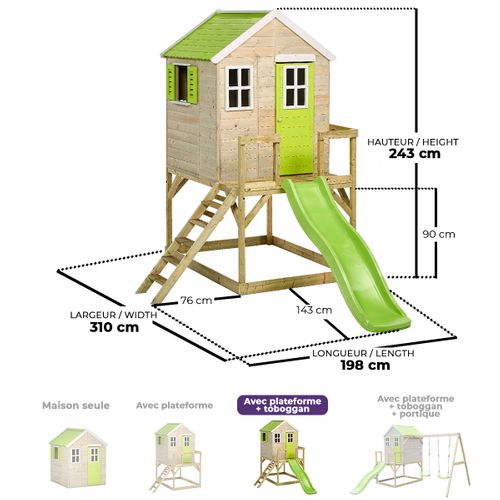 Maisonnette Enfant Extérieur En Bois Tinni Avec Plateforme Et Toboggan
