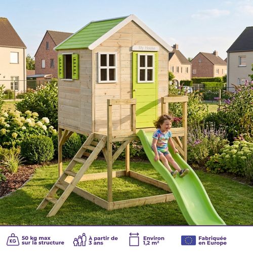 Maisonnette Enfant Extérieur En Bois Tinni Avec Plateforme Et Toboggan