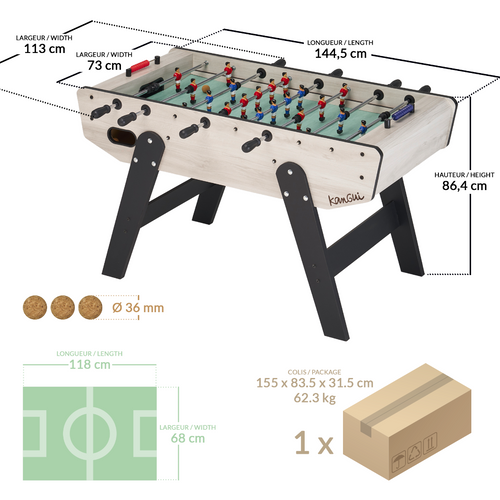 Babyfoot Kangui Baby foot Adulte Luxe en bois Barres télescopiques 2 à 4 joueurs 3 Balles liège inclues