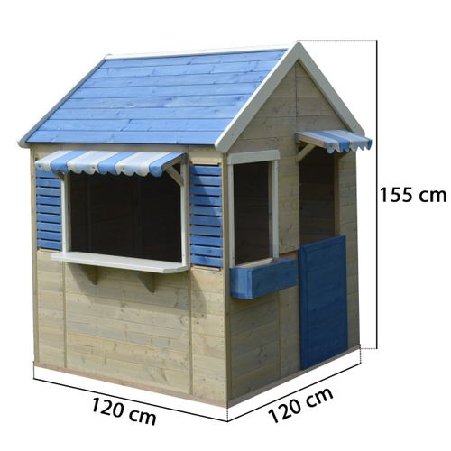 Maison De Jardin Enfant Extérieur - Cabane En Bois Avec Plancher - Toit Étanche - Bleu Et Blanc