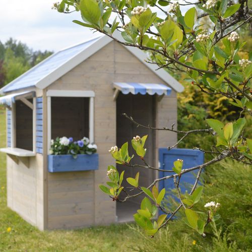 Maison De Jardin Enfant Extérieur - Cabane En Bois Avec Plancher - Toit Étanche - Bleu Et Blanc