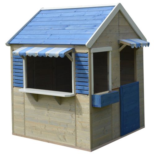 Maison De Jardin Enfant Extérieur - Cabane En Bois Avec Plancher - Toit Étanche - Bleu Et Blanc