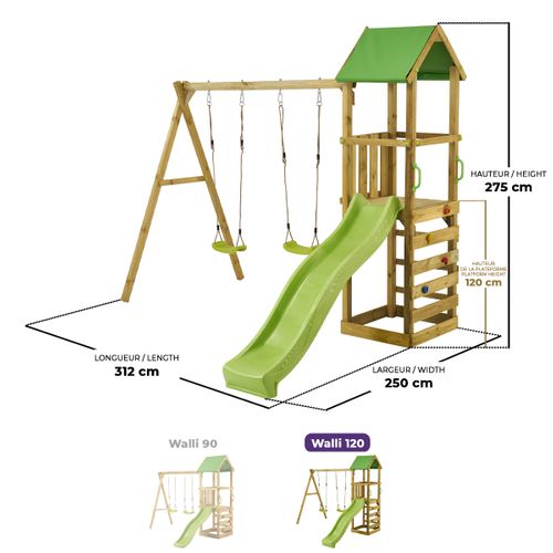 Aire De Jeux Bois Enfant : Plateforme 120 Cm Avec Toboggan Walli