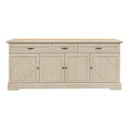Buffet 4 portes/ 3 tiroirs COSTAL Imitation chêne clair vieilli vue de face