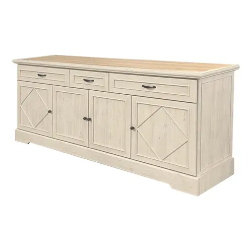 Buffet 4 portes/ 3 tiroirs COSTAL Imitation chêne clair vieilli vue de profil