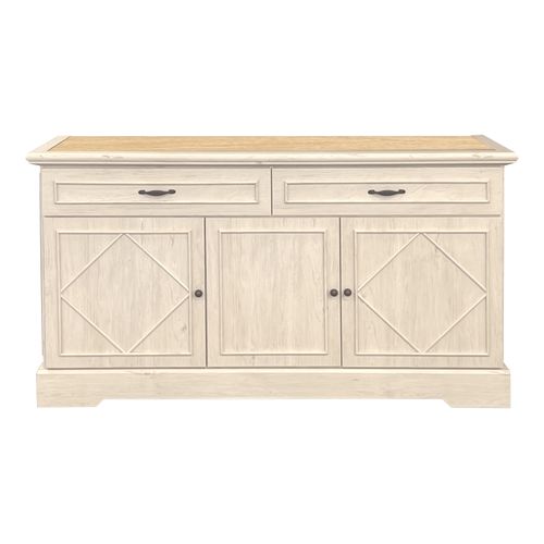 Buffet 3 portes/ 2 tiroirs COSTAL Imitation chêne clair vieilli vue de face