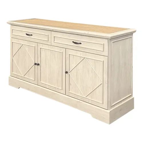 Buffet 3 portes/ 2 tiroirs COSTAL Imitation chêne clair vieilli vue de profil