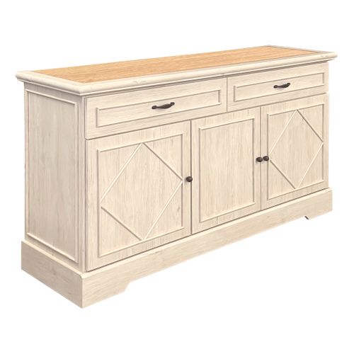 Buffet 3 portes/ 2 tiroirs COSTAL Imitation chêne clair vieilli vue 3/4